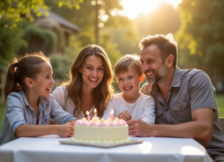 Créer des souvenirs inoubliables pour vos 8 ans de mariage en famille Famille heureuse célébrant anniversaire dans un jardin