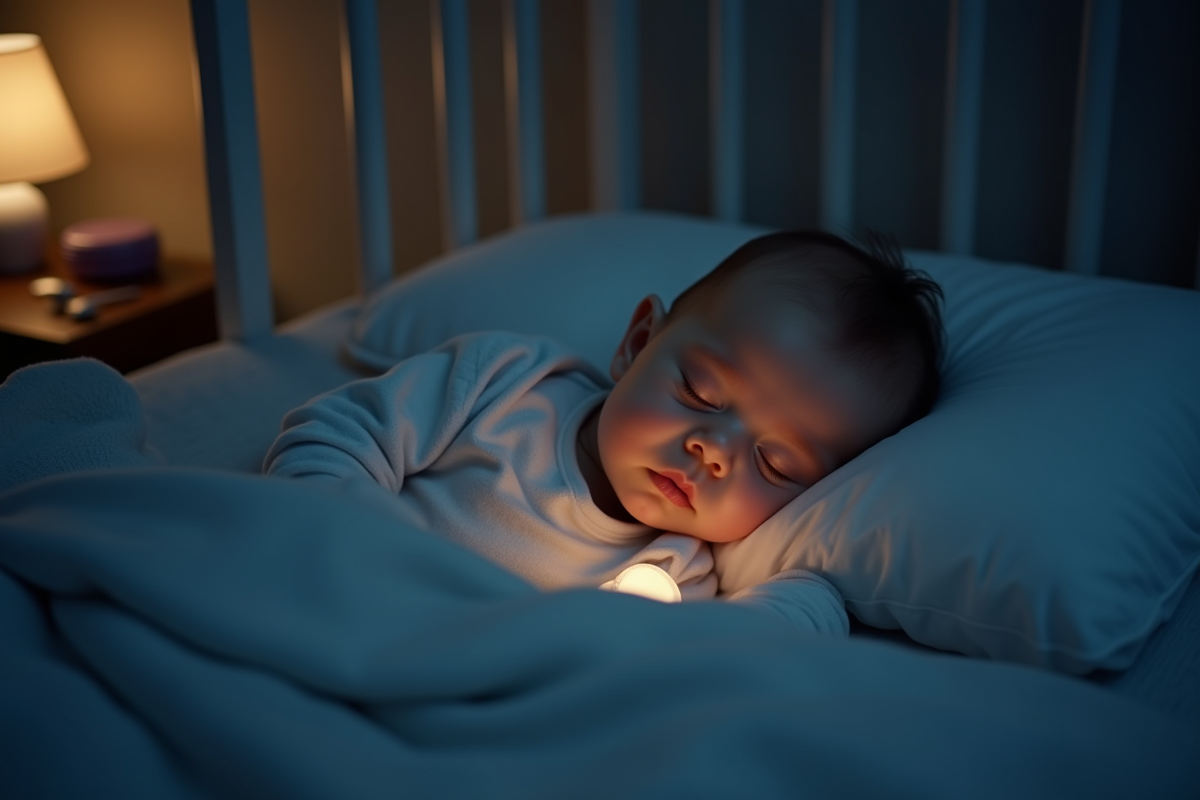Bébé endormi paisiblement dans son berceau la nuit