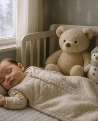 Bébé endormi dans un berceau douillet ambiance hiver