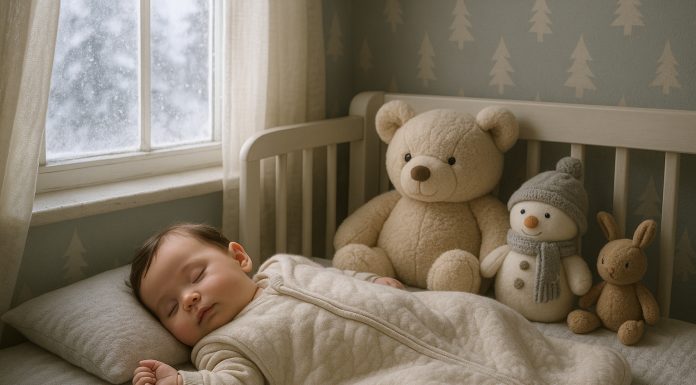 Bébé endormi dans un berceau douillet ambiance hiver