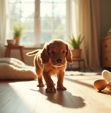 Accueillir un chiot cocker : les étapes clés pour bien s’y préparer Jeune chiot cocker spaniel explore un salon lumineux et cosy