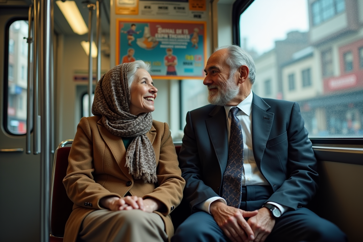 Personnes discutant dans un train urbain