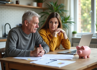 Payer les études des enfants : qui doit en assumer le coût ? Couple d'âge moyen discutant de finances pour l'éducation