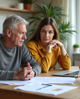 Couple d'âge moyen discutant de finances pour l'éducation