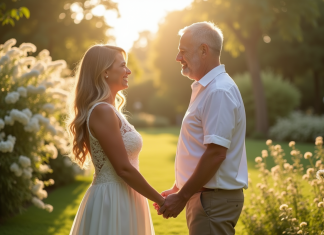 Comment renouveler vos vœux pour vos 21 ans de mariage : conseils et astuces Couple marié échangeant leurs vœux dans un jardin ensoleille