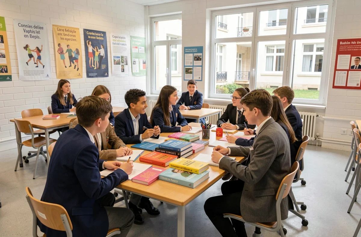 Élèves dans une salle de classe bilingue français-anglais dans le Nord de la France