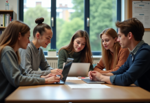 Groupe d'enseignants en réunion dans une salle moderne