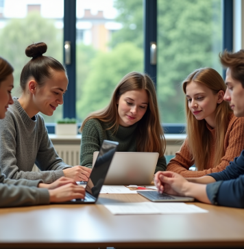 Groupe d'enseignants en réunion dans une salle moderne