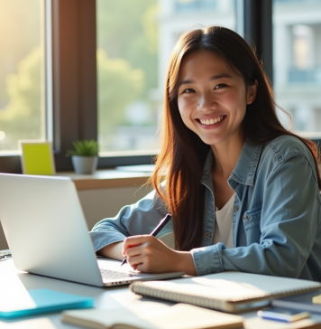 Découvrez les meilleurs sites de devoirs corrigés gratuits pour réussir vos études Etudiant souriant étudiant à un bureau lumineux