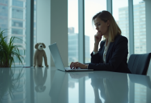 Femme d affaires concentrée sur son ordinateur dans un bureau moderne