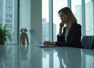 Travail ou famille : quel est le plus important dans nos vies ? Femme d affaires concentrée sur son ordinateur dans un bureau moderne