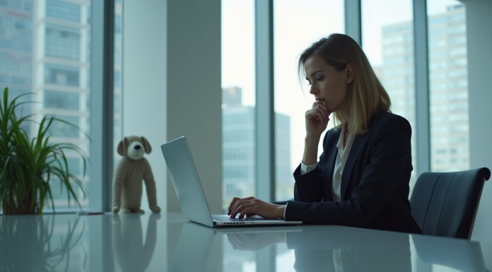 Femme d affaires concentrée sur son ordinateur dans un bureau moderne