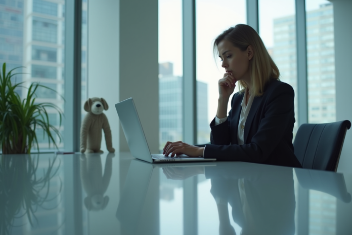 Femme d affaires concentrée sur son ordinateur dans un bureau moderne