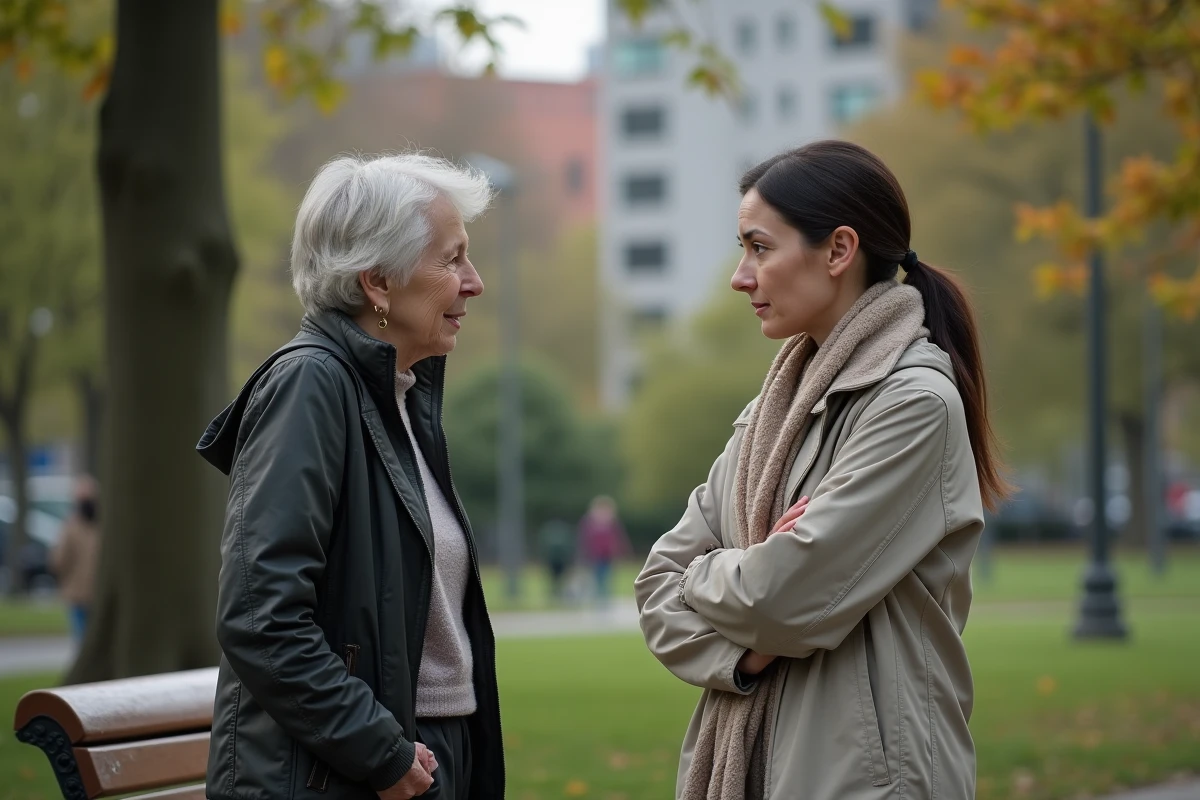 Femme et fille dans un parc urbain en tension