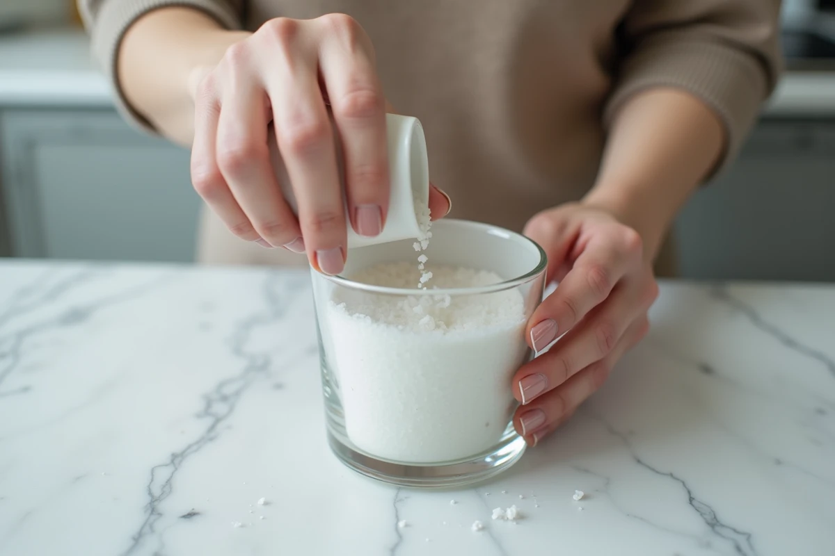 Gros plan de mains versant du sel dans un verre pour réaliser le test du sel fille ou garçon