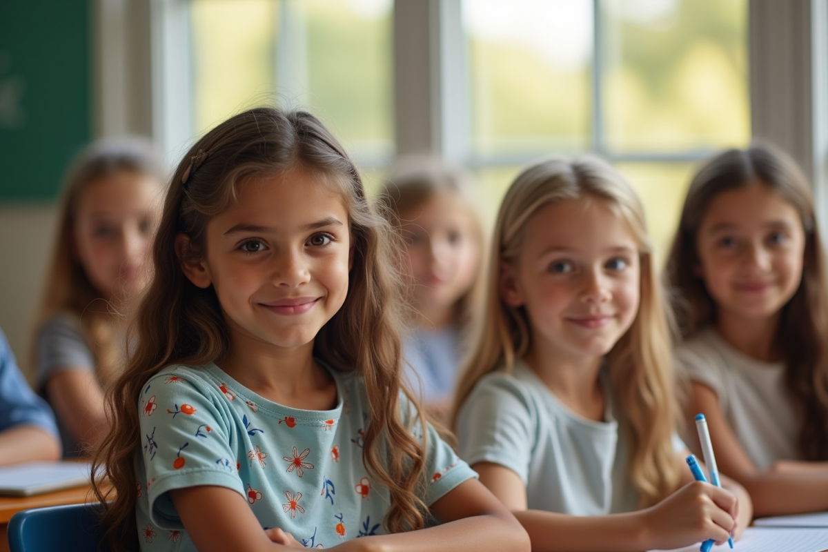 Groupe de filles en classe lumineuse et moderne