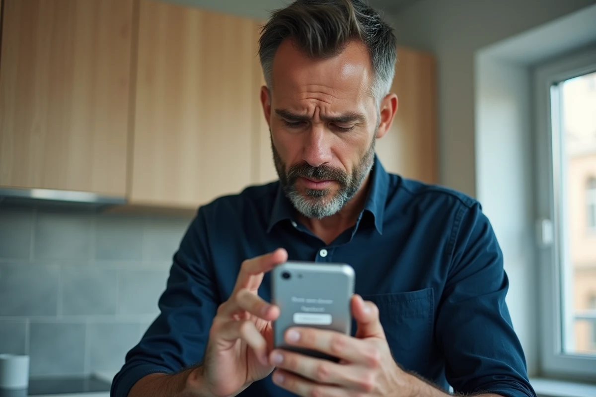 Homme consultant son smartphone pour réinitialiser son mot de passe sur le portail famille de Toulon