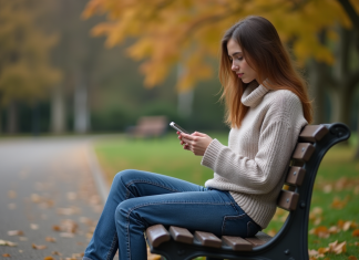 Couper les ponts avec ses parents : quand et pourquoi rompre les liens familiaux ? Jeune femme assise sur un banc en automne contemplant son téléphone