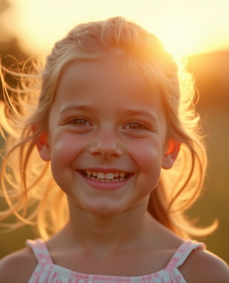 Jeune fille souriante en plein air lors de l'heure dorée