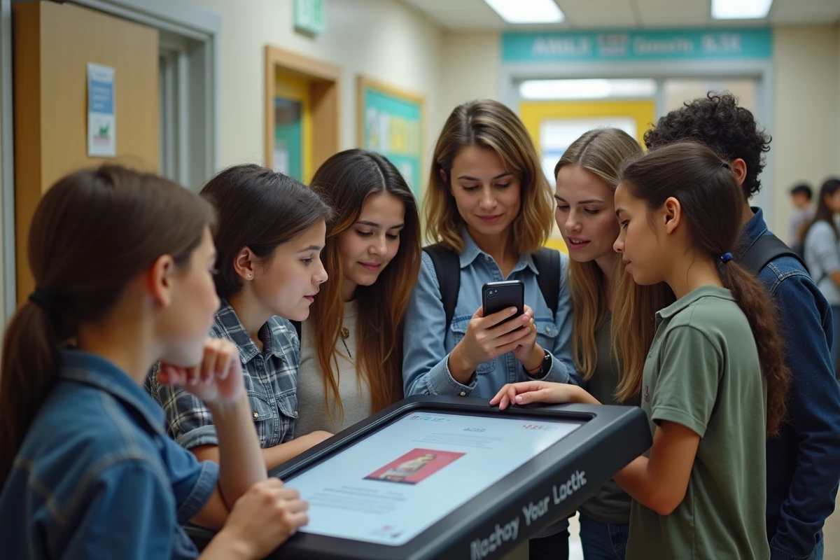 Groupe de parents dans le couloir de l école