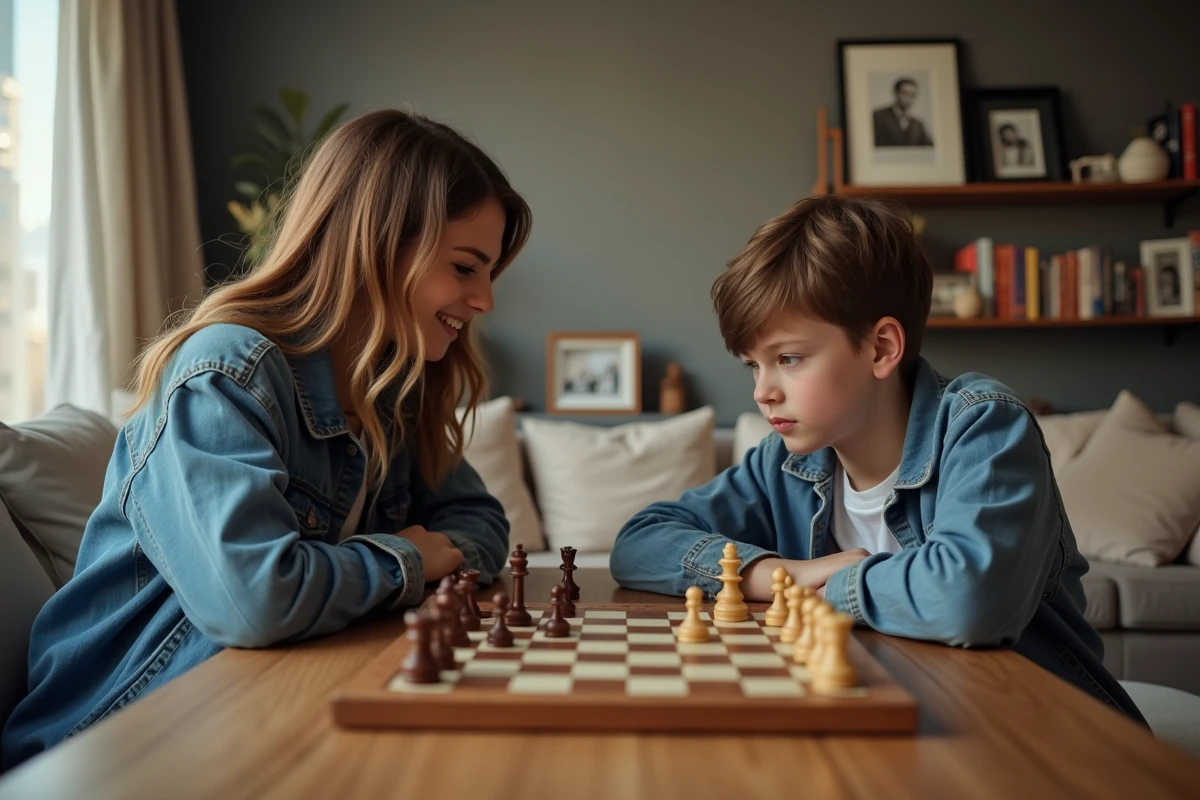 Jeune femme joueuse face a son frere lors d