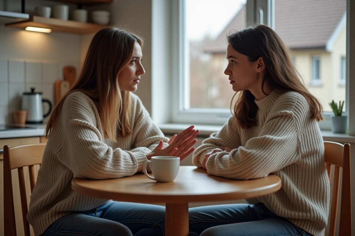 Deux soeurs adultes dans une cuisine chaleureuse